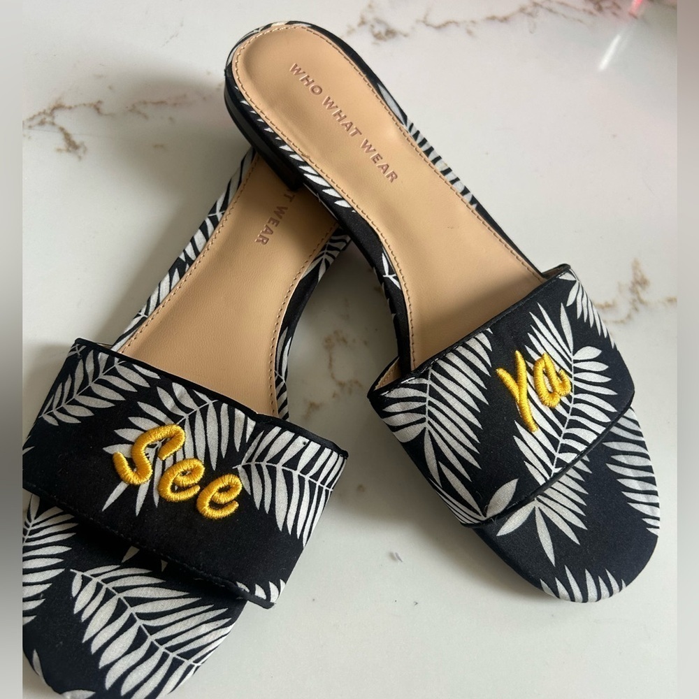 Who What Wear Black and White Women's “see ya” Slide Sandals size 6.5